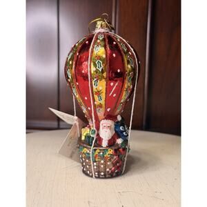Kurt Adler Santa Claus Hot Air Balloon Glass Christmas Ornament In Box KSA 6"